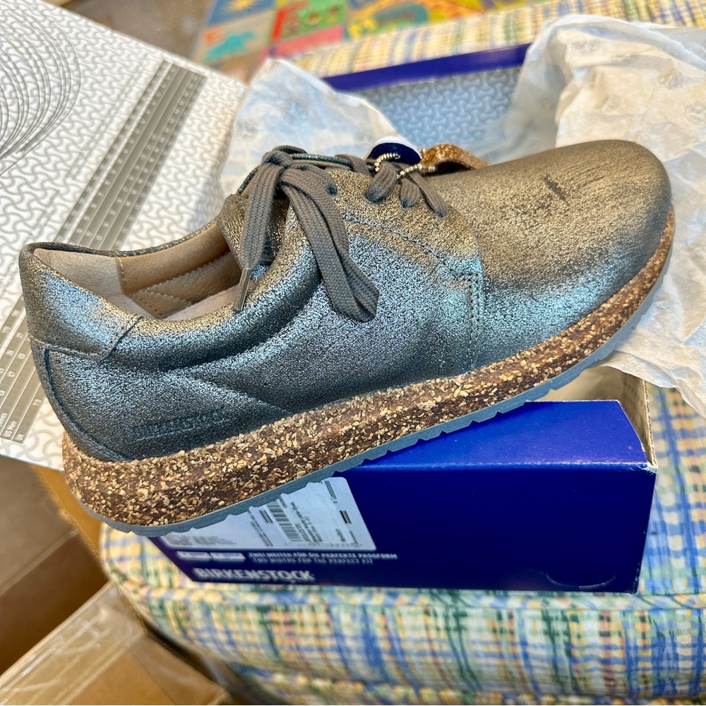 Birkenstock 39 silver sneakers brand new in box!